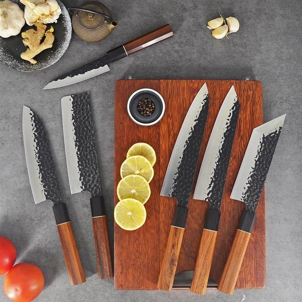 Ensemble de couteaux de cuisine 1-6 forgés à la main en acier inoxydable à haute teneur en carbone, Chef japonais Santoku LNIFE couperet tranchant, outil de tranchage 2603