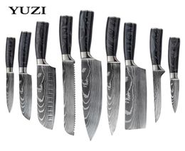 Juego de cuchillos de cocina, 19 piezas, cuchillo de Chef Santoku japonés afilado con patrón de Damasco, cuchillo para cortar y cortar con mango de resina 7893798