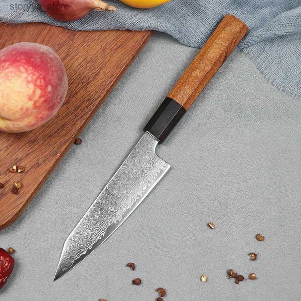 Cuchillos de cocina Sharp 5 pulgadas Utilidad 67 Capa Damasco Acero Cuchillo de cocina Chef profesional Sande Cuchillo de fruta Mango de madera maciza Q240226