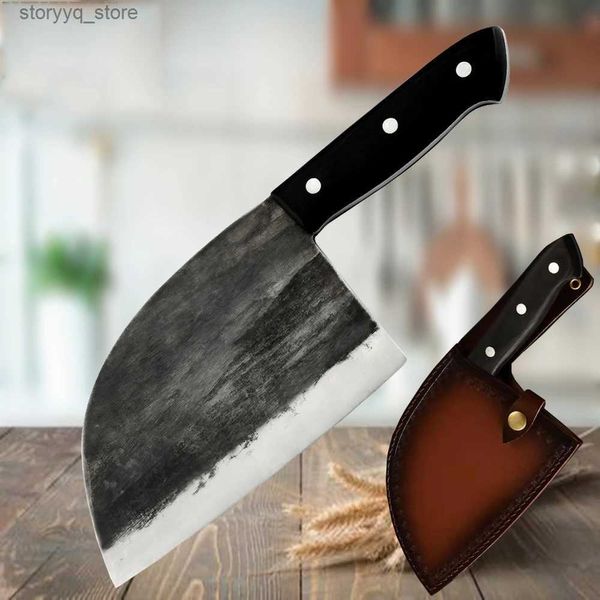 Cuchillos de cocina de acero inoxidable de 6,5 pulgadas, cuchillo de chef forjado hecho a mano, mango de espiga completo, cuchillo chino, cuchillo de carnicero, cuchillos de cocina Q240226