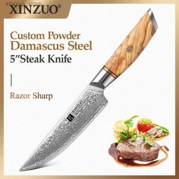 Couteaux de cuisine XINZUO couteau à Steak de 5 pouces 73 couches, noyau en acier en poudre, acier damas, outils de coupe de cuisine de haute qualité avec manche en bois d'olivier Q240226