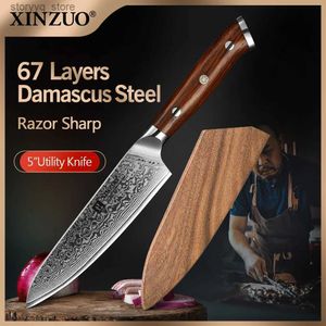 Keukenmessen XINZUO 5 Inch Utility Messen Japans Damascus Staal Keukenmes Palissander Handvat Top Verkopend Klein Mes Fruit Kok Messen Q240226