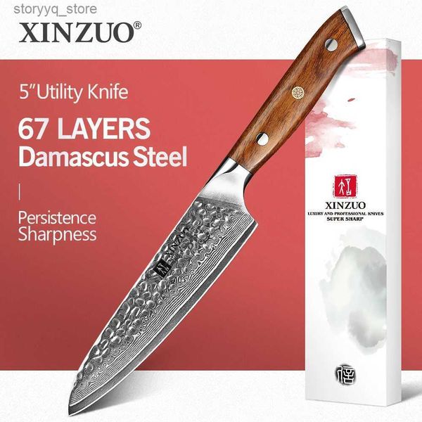 Cuchillos de cocina XINZUO 5 Cuchillo utilitario Damasco Cuchillo de cocina de acero inoxidable Chef Cleaver Peeler Fruit Meat Cleaver Knife Q240226