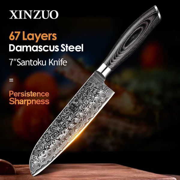 Cuchillos de cocina XINZUO Cuchillo Santoku de 7 pulgadas Cuchillo de cocina japonés Damasco Cuchillo Gyuto de acero inoxidable con alto contenido de carbono Chef Chef Pakkawood Mango Q240226