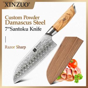 Keukenmessen XINZUO 7 inch santokumes 73-laags poederstalen kern Damascus stalen keukenmessen 14Cr14MovNb poederstaal en olijfhouten handvat Q240226