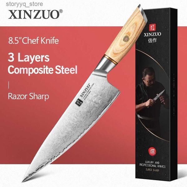 Cuchillos de cocina XINZUO Cuchillo de chef de 8,5 pulgadas Mango de Pakkawood de estilo japonés Cuchillos Gyutou Cuchillos de cocina Cuchillo de carnicero de acero compuesto de 3 capas Q240226