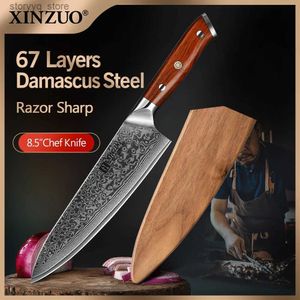 Couteaux de cuisine XINZUO 8,5 pouces couteaux de chef chinois à haute teneur en carbone VG10 67 couches couteau de cuisine damas couteau Gyuto en acier inoxydable manche en bois de rose Q240226