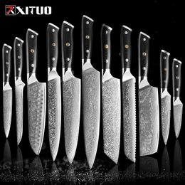 Cuchillos de cocina XITUO 1-9 piezas Juego de cuchillos de Damasco Mango G10 Núcleo VG10 67 capas Cuchillo Santoku de acero de Damasco Cuchillo para pelar Cuchillo para pan Q240226