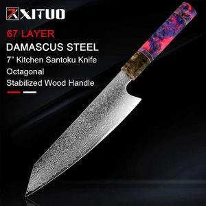 Cuchillos de cocina XITUO Damascus Chef Knife 8 pulgadas Cuchillo de cocina japonés Sharp Gyuto Slice Cleaver Santoku Estable Mango de madera maciza Herramienta de cocina Q240226