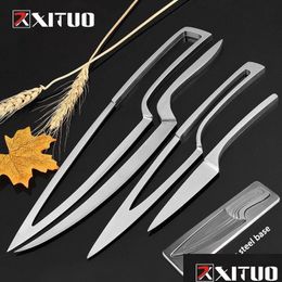 Couteaux de cuisine Xituo Ensemble de couteaux 4 pièces en acier inoxydable Portable Chef Filetage Paring Santoku Tranchage Steak Utility Cleaver Drop Deliv Oti8X