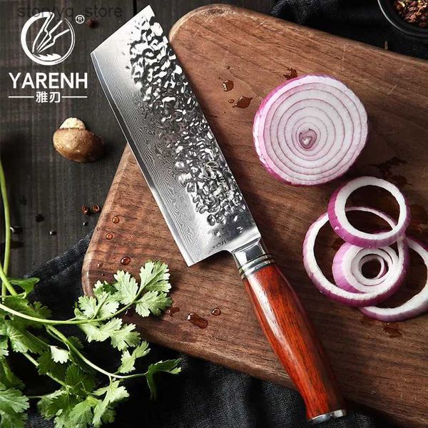Couteaux de cuisine YARENH 6 Couteau Nakiri - Couteaux de cuisine professionnels - Couteau de chef japonais en acier damas - Outils de cuisine utilitaires ultra tranchants Q240226