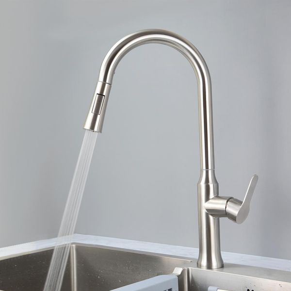 Mezclador de cocina grifo 304 Material de acero inoxidable de 60 cm Pulgación de manguera Down 180 Rotación Agua caliente fría Válvula de cerámica de un solo manejo