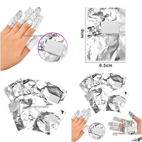 Papier de cuisine 100pcs / paquet papiers de papier d'aluminium nail art tremper le retrait de vernis à gel acrylique enveloppe l'outil de maquillage de beauté avec du coton Pa Dhnki