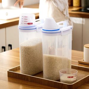 Keuken plastic container ingesteld met schiet deksels graan rijst tank blikjes opslag flessen potten graan dispenser opbergdoos organisatoren