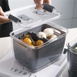 Caja de almacenamiento de plástico para cocina, escurridor de frutas y verduras, nevera multifuncional con tapa, contenedores para mantener la frescura, 2186h