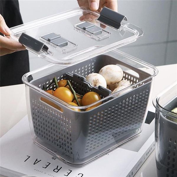 Boîte de rangement en plastique pour cuisine, égouttoir à fruits et légumes, boîte de rangement multifonctionnelle avec couvercle, conteneurs de conservation de la fraîcheur 2264k