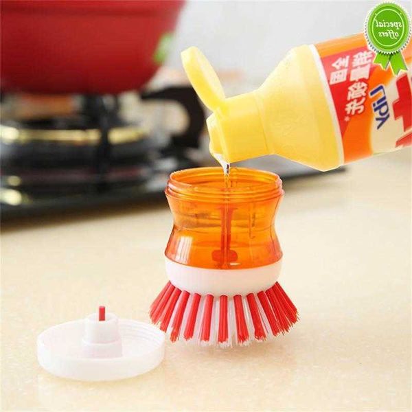 Pot de cuisine brosse de nettoyage de vaisselle liquide automatique ajout de Pot brosse brosse à vaisselle avec distributeur de savon liquide fournitures de cuisine