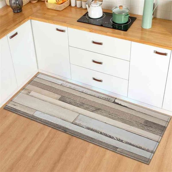 Tapis de cuisine entrée paillasson maison couloir balcon chambre décoration de sol long tapis motif de grain de bois salle de bain tapis anti-dérapant 210917