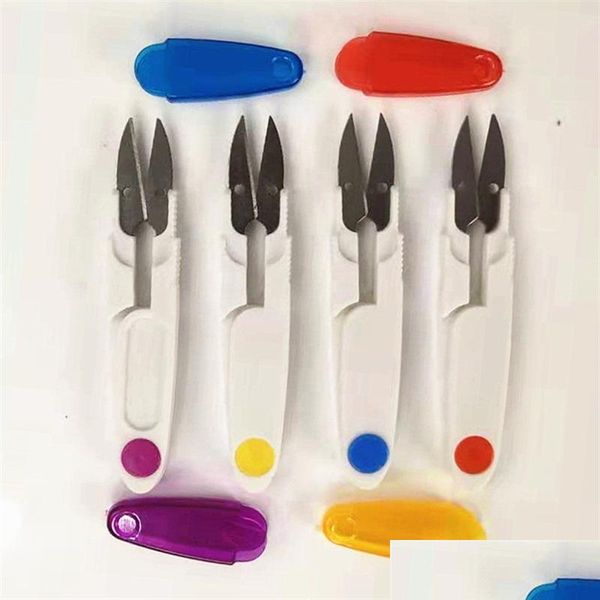 Ciseaux De Cuisine Ciseaux En Plastique Er Couvercles Cutter V Forme Sharp Cisailles À Ressort Gaine Fourreau Fil De Soie Manuel De Bureau 0 92W Dhgarden Dhlr3