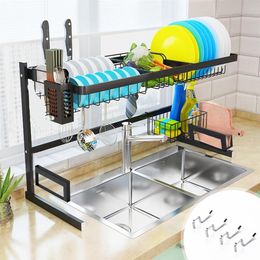 Estante organizador de cocina sobre el fregadero, estante de secado de platos, soporte para utensilios, cuenco, escurridor de platos, estante de almacenamiento de cocina, organizador de encimera T2211L