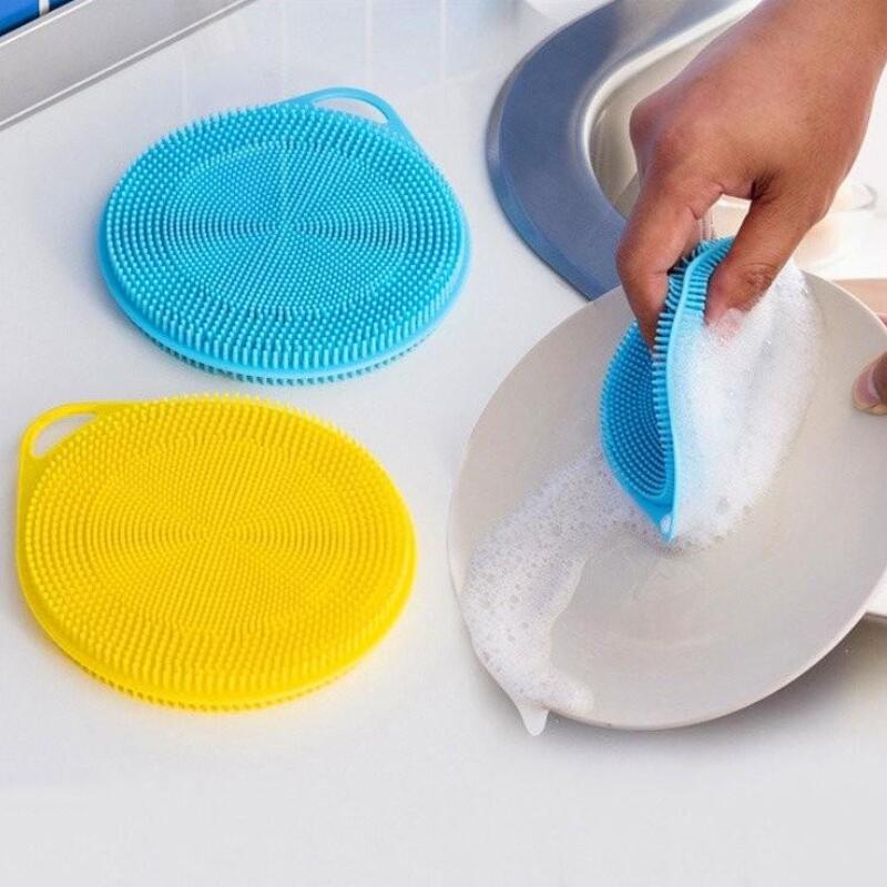 Kitchen Silicone Washing Scrubbers Multifunctional Silicone Sponge Dishwashing Brush Fruit Cleaning Brushes Anti-hot Pad Round Shape LX3974