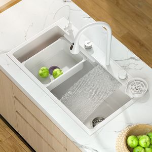 Évier de cuisine en acier inoxydable 304 blanc grand évier simple robinet à cascade lavabo moderne évier à montage sur le dessus 3mm d'épaisseur