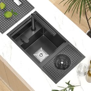 Évier de cuisine nano 304 en acier inoxydable Basin caché de lavabo à petite taille Évier avec une rondelle en tasse au-dessus du comptoir avant pour la maison