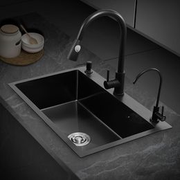 Aanrecht Zwart Nano Sink Enkele Slot Huishoudelijke Hand Wastafel Keuken Grote 304 Roestvrijstalen Sink Sink Kom