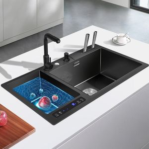 Aanrecht Rvs Afwassen Spoelbak Ultrasone Spoelbak Vaatwasser Multifunctionele Intelligente Net Wasmachine Voor Keuken
