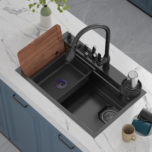 Fregadero de cocina SUS 304 de acero inoxidable, fregadero de cocina de varios tamaños, lavabo de un solo cuenco para renovación del hogar con soporte para cuchillos