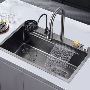 Évier de cuisine robinet cascade robinet d'eau extractible accessoires de cuisine Application simple bol en acier inoxydable bassin évier de cuisine