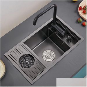 Éviers de cuisine Noir Petite taille Den Sink Single Bowl Bar Balcon en acier inoxydable dissimulé avec rondelle de tasse Drop Livraison Maison Jardin Dhlpo