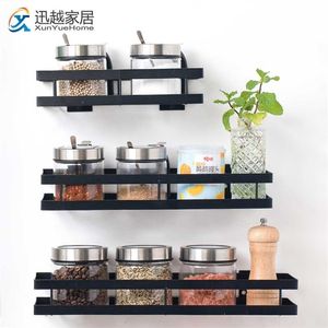 Keuken Spice Jar Rack Kruiden Fles Beugel Plankbenodigdheden Opslag Zwart Home Organisator met Haken Badkamerhouder 211102