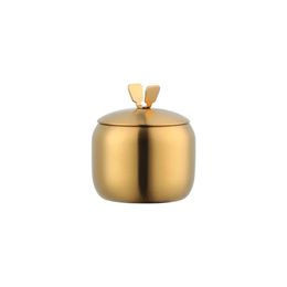 Cocina de acero inoxidable sazón de oro Pot de condimento Diseño encantador Herramienta de pimienta de pimienta de azúcar con tapa y cuchara2.para un encantador diseño de especias de diseño