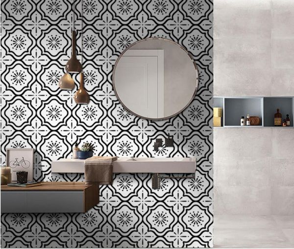 Cocina Fondos de pantalla Azulejos en blanco y negro Pegatinas de pared Alquiler Casa Cuarto de baño Decoración PVC Azulejo Afile Azulejo Etiqueta engomada autoadhesiva