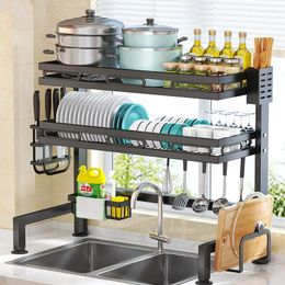 Almacenamiento de cocina, estante de 1/2 niveles sobre el fregadero, juego de escurridor para platos, vajilla para condimentos, accesorios de utensilios de cocina de drenaje