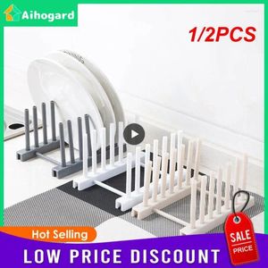 Keukenopslag 1/2 stks Organisator Pot Lid Rack Roestvrij stalen lepelhouder Schap Kookschotel Pan Cover Stand Nieuwe Gadgets