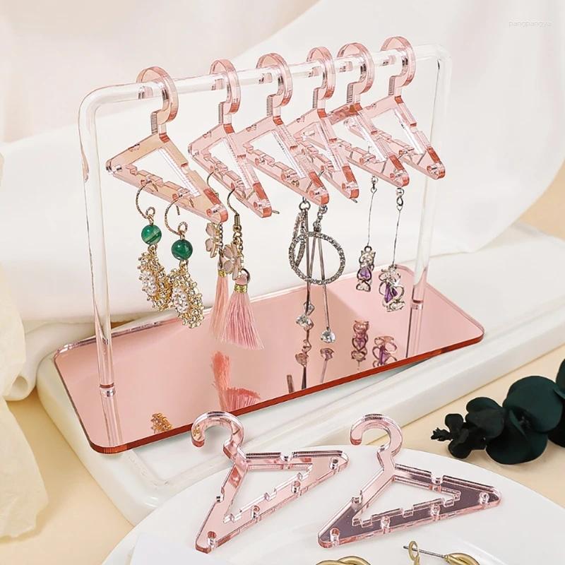 Aufbewahrung in der Küche, 1 Set Acryl-Ohrringhalter mit Mini-Kleiderbügeln, bunter Kleiderbügel-Ausstellungsständer, verspiegelte Basis