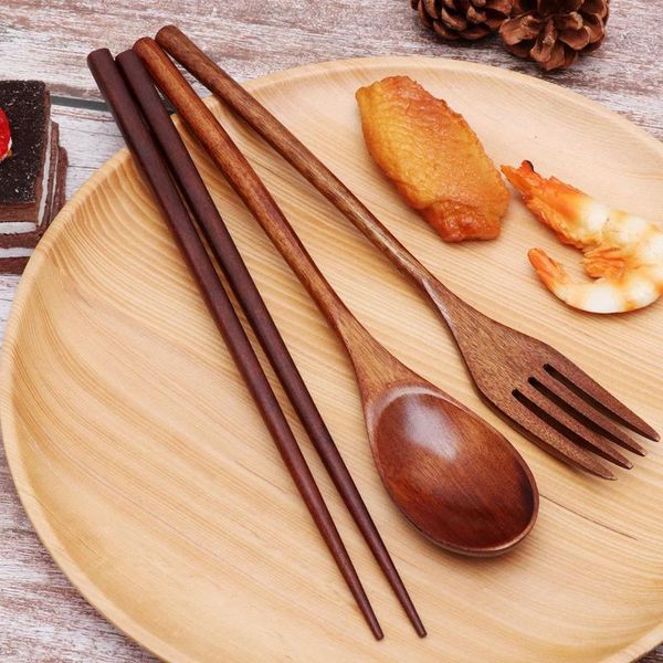 Rangement de cuisine 1 ensemble couverts en bois ustensiles cuillère Portable fourchette baguettes japonais chinois couverts en bois vaisselle