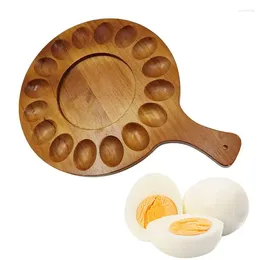 Keukenopslag 16 holes houten rij eierdoos deviled lade creatief ronde schotel serveer met duurzame handgreep voor gadget