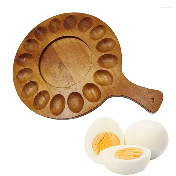 Almacenamiento de cocina 16 hoyos Bandeja de huevo de huevo de madera Trabajo redondo creativo Siring con mango duradero para gadgets