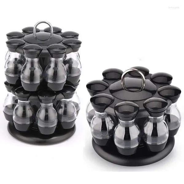 Storage de cuisine 16pcs Condiment Set 360 Pot d'épices rotatif Rack Cruit Bottle Coffee Sceau de joint de sucre