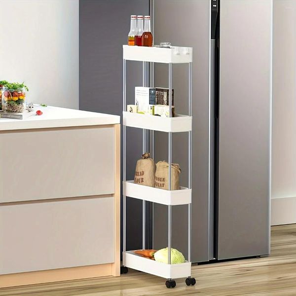 Storage de cuisine 1PC 3/4 Tier Slim Cart Salle de salle de bain Roule Utilitaire Plastique Rack avec roues Organisateur d'unité d'unité de étagères mobiles