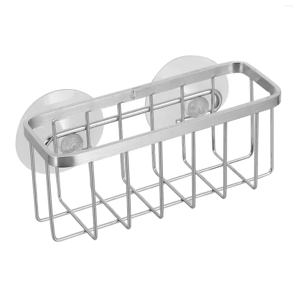 Storage de cuisine 1PC Porte-éponge en acier inoxydable Rack de ventouse pour la maison (argent)