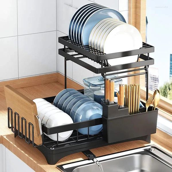 Almacenamiento de cocina estante de 2/3 capas escurridor de platos para palillos cuchillo tenedor taza de agua organizador de mostrador