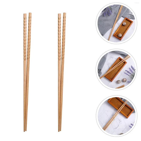 Almacenamiento de cocina 2 pares de madera larga palillos de madera de acero inoxidable bote antiadherente wok aldult