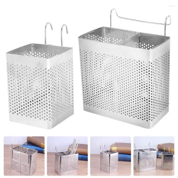 Almacenamiento de cocina, 2 uds., soporte colgante para palillos, cuchara, tenedor, estante de secado montado en la pared, cesta de palillos, cubiertos de acero inoxidable