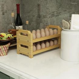 Rangement de cuisine Stand à 2 niveaux Plaque de support en bois d'oeuf Plateau de comptoir empilable rustique Accessoires ménagers
