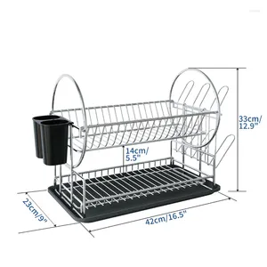 Rackage de plats à séchage à 2 niveaux de cuisine pour les ustensiles de comptoir Droufeur avec porte-bagages de table d'organisateur de table de table