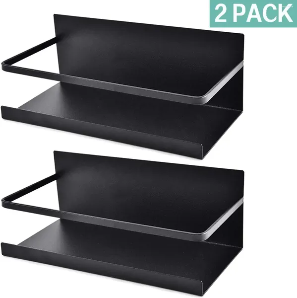 Storage de cuisine 2pack Réfrigérateur Spice Rack à un niveau unique Réfrigérateur Espace de l'étagère magnétique Sauvegarde du blanc noir